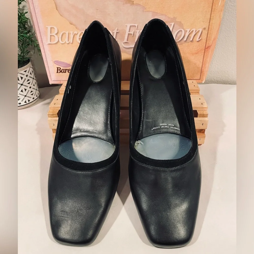💥3/$50 Barefoot Freedom “Alicia” Black Leather Flats Slip-On Design | Square Toe